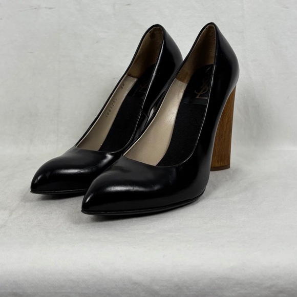 YSL Charlotte Court Shoe Wood Heel 105 Pump FW 2007 Runway Black Leather Pilati - Picture 5 of 14